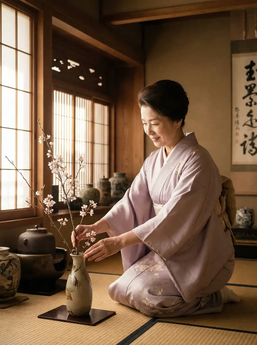 一位优雅的 菠萝菠萝蜜高清视频在线播放 在和室中插花